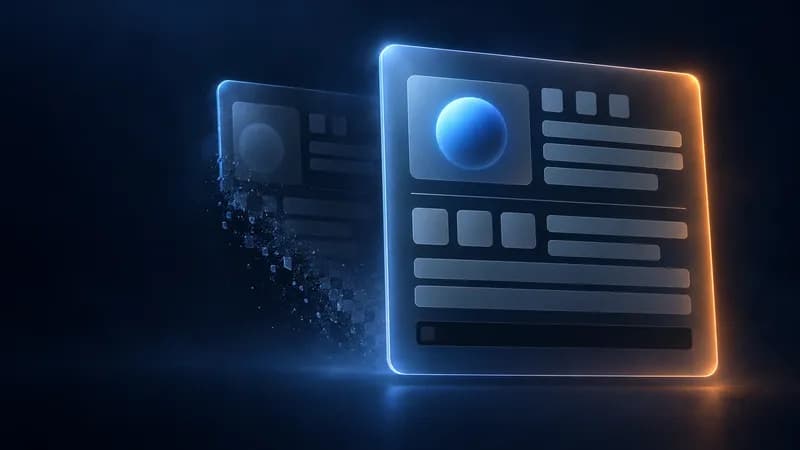Two overlapping translucent glass panels, the front one crisp and fully lit while the panel behind it dims and breaks apart into the dark background